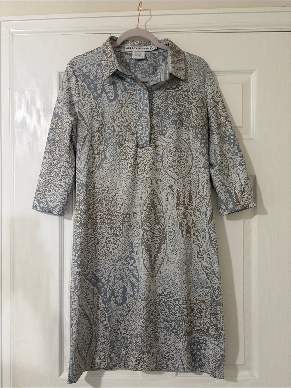 Gretchen Scott Designs Gray and Cream Paisley Tunic Dress Medium
